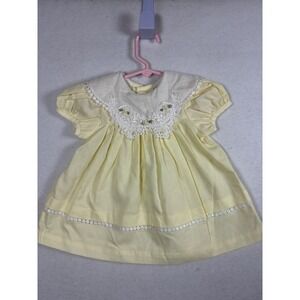Rare Editions Baby Girl Yellow Pinstripe Lace Collar Dress Size 12 Months